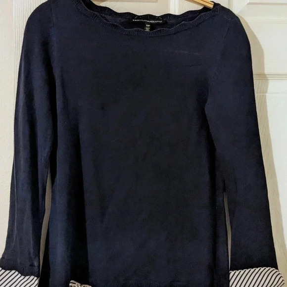 White House Black Market Navy Sweater ‎ Stripe Trim Nautical Lace Size XSP - Picture 3 of 7